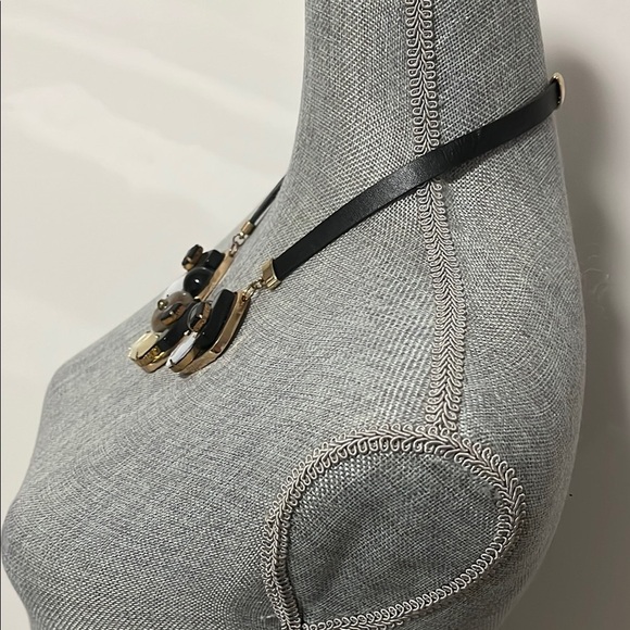 NWOT Leather Gold Accent Chunky Black White Brown Statement Necklace - Picture 4 of 11